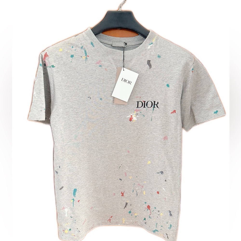 🚩steal authentic Dior Gray Embroidered T-Shirt
